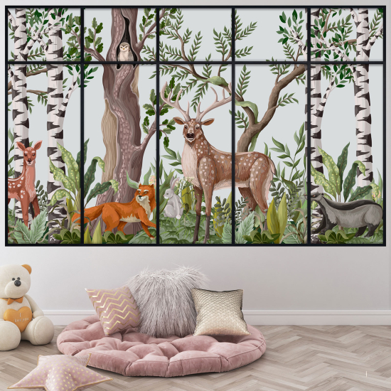 Adesivo Murale - Illusione ottica - Finestra - Foresta Animali