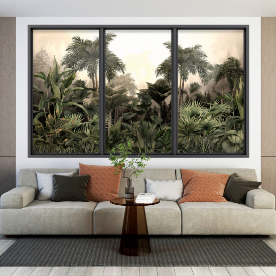 Adesivo Murale - Illusione ottica - Finestra - Foresta Tropicale