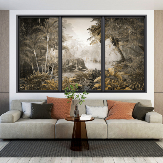 Adesivo Murale - Illusione ottica - Finestra - Foresta Tropicale