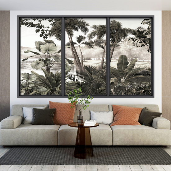 Adesivo Murale - Illusione ottica - Finestra - Foresta Tropicale