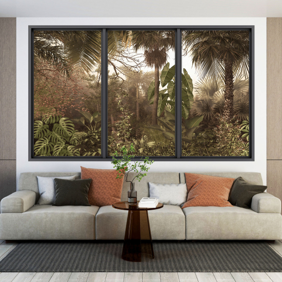 Adesivo Murale - Illusione ottica - Finestra - Foresta Tropicale