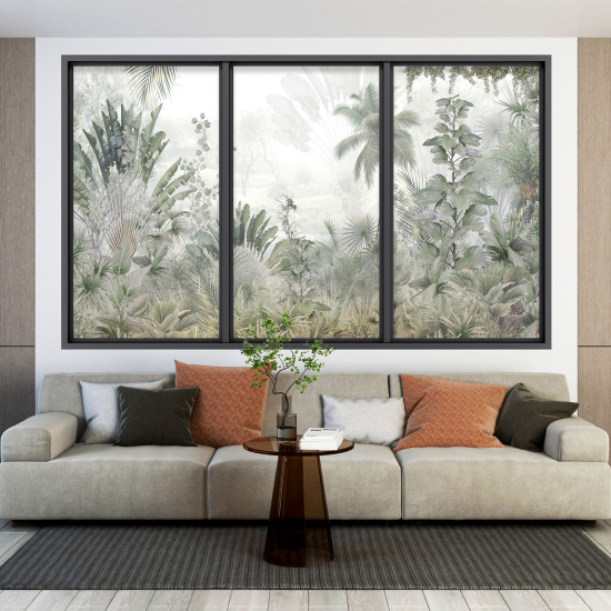 Adesivo Murale - Illusione ottica - Finestra - Foresta Tropicale