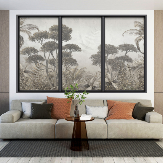 Adesivo Murale - Illusione ottica - Finestra - Foresta Tropicale