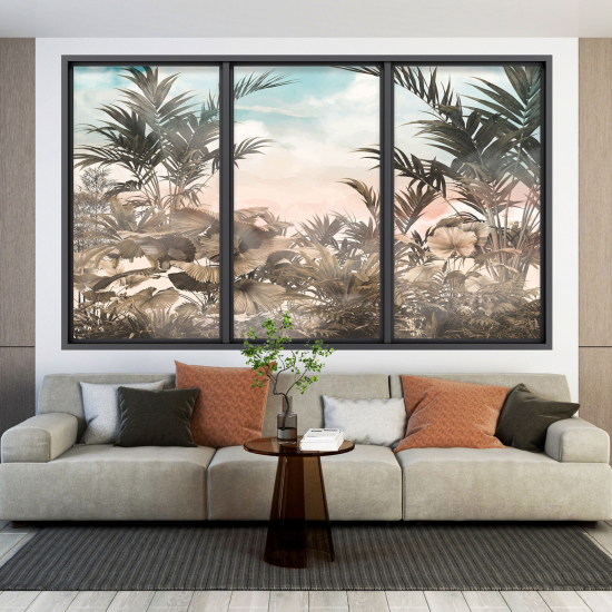 Adesivo Murale - Illusione ottica - Finestra - Foresta Tropicale