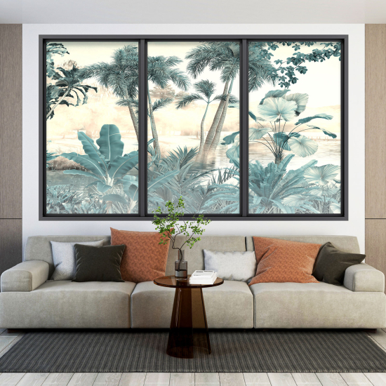 Adesivo Murale - Illusione ottica - Finestra - Foresta Tropicale