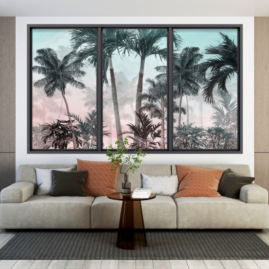 Adesivo Murale - Illusione ottica - Finestra - Foresta Tropicale