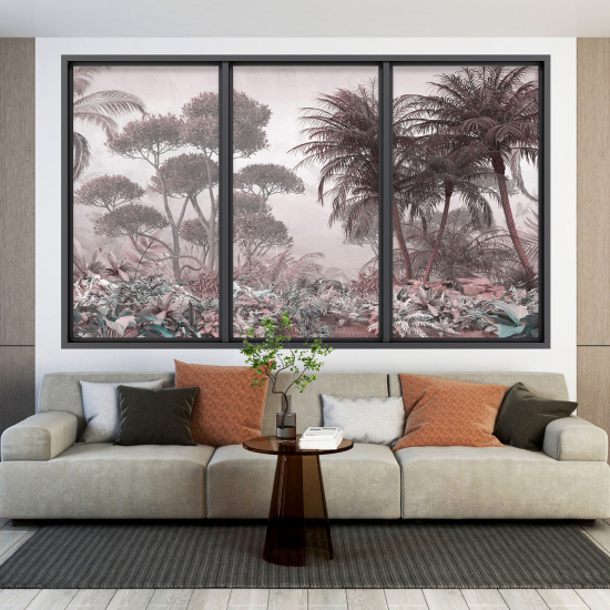 Adesivo Murale - Illusione ottica - Finestra - Foresta Tropicale