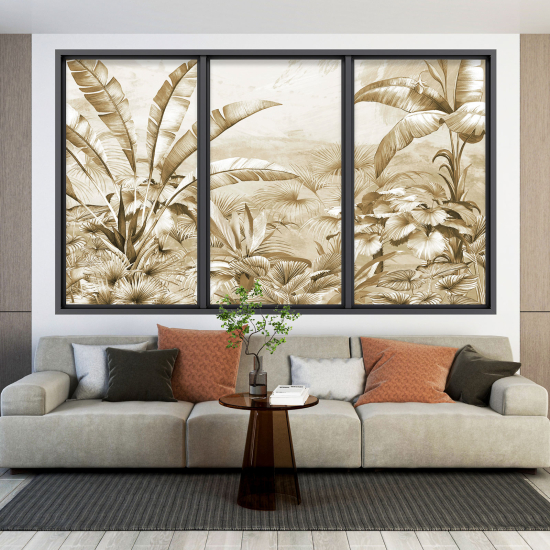 Adesivo Murale - Illusione ottica - Finestra - Foresta Tropicale