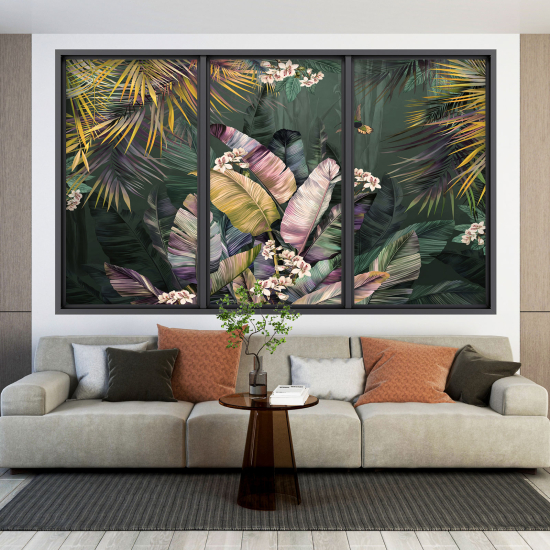 Adesivo Murale - Illusione ottica - Finestra - Foresta Tropicale