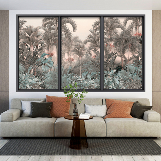 Adesivo Murale - Illusione ottica - Finestra - Foresta Tropicale