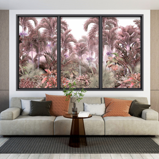 Adesivo Murale - Illusione ottica - Finestra - Foresta Tropicale