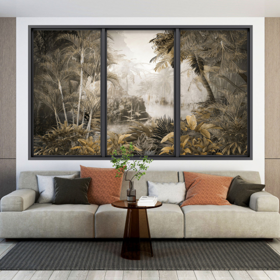 Adesivo Murale - Illusione ottica - Finestra - Foresta Tropicale