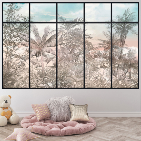 Adesivo Murale - Illusione ottica - Finestra - Foresta Tropicale