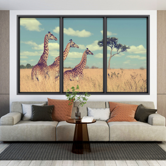 Adesivo Murale - Illusione ottica - Finestra - Giraffe