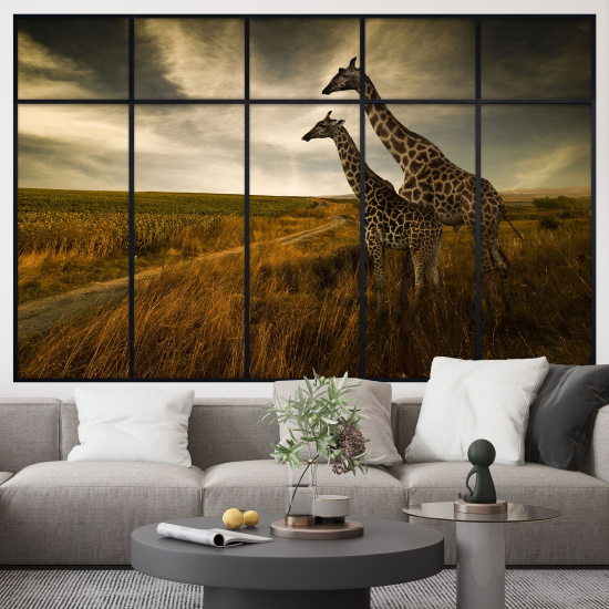 Adesivo Murale - Illusione ottica - Finestra - Giraffe