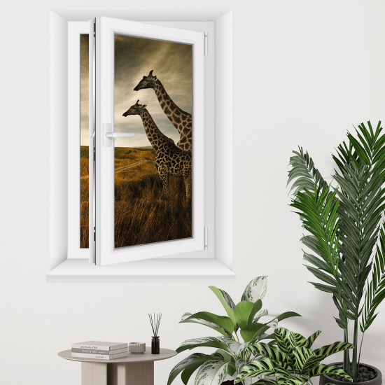 Adesivo Murale - Illusione ottica - Finestra - Giraffe