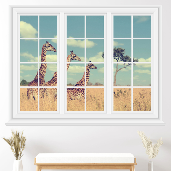 Adesivo Murale - Illusione ottica - Finestra - Giraffe