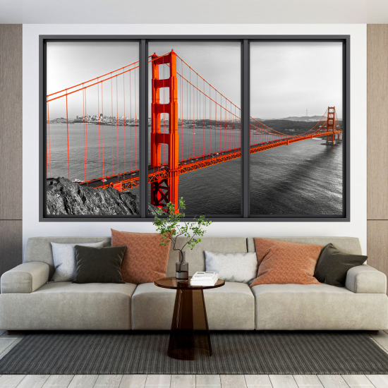 Adesivo Murale - Illusione ottica - Finestra - Golden Gate