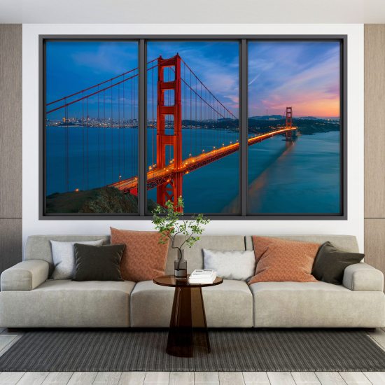 Adesivo Murale - Illusione ottica - Finestra - Golden Gate