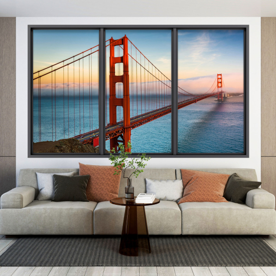 Adesivo Murale - Illusione ottica - Finestra - Golden Gate