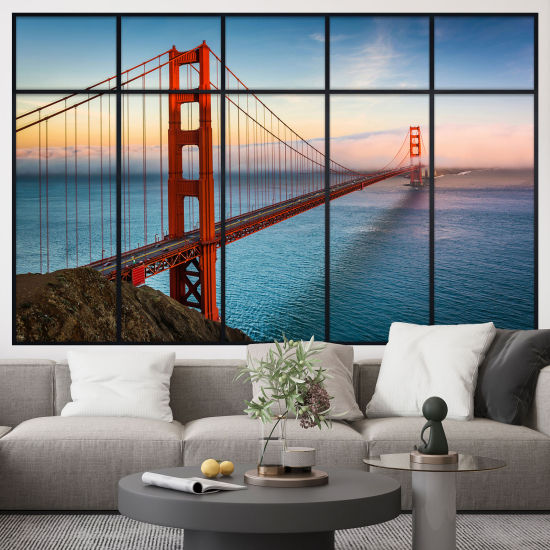 Adesivo Murale - Illusione ottica - Finestra - Golden Gate