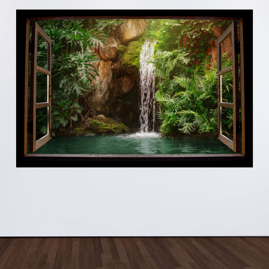 Adesivo Murale - Illusione ottica - Finestra in legno - Cascata