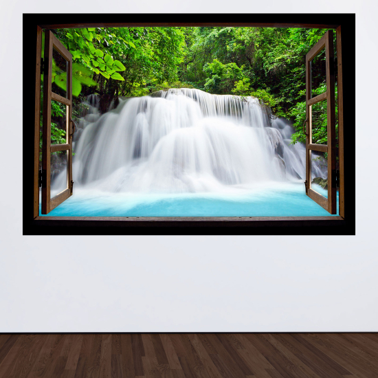 Adesivo Murale - Illusione ottica - Finestra in legno - Cascate