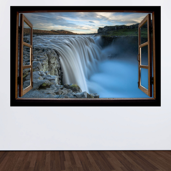 Adesivo Murale - Illusione ottica - Finestra in legno - Cascate