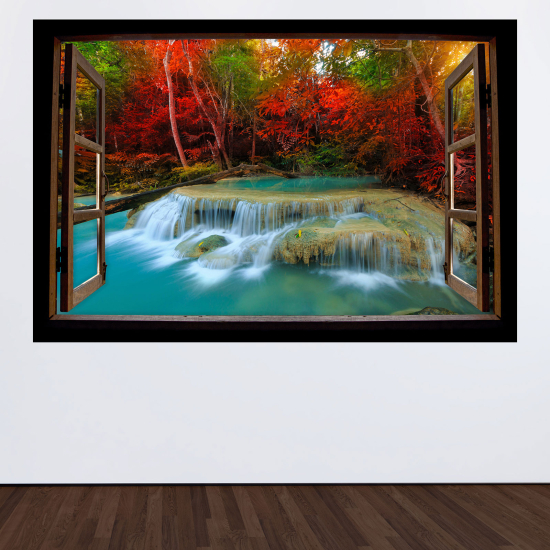 Adesivo Murale - Illusione ottica - Finestra in legno - Cascate