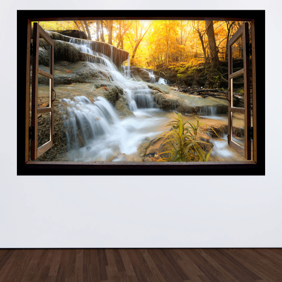 Adesivo Murale - Illusione ottica - Finestra in legno - Cascate