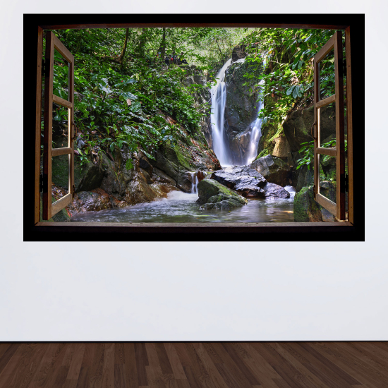 Adesivo Murale - Illusione ottica - Finestra in legno - Cascate