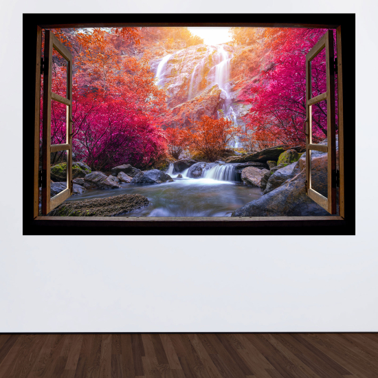 Adesivo Murale - Illusione ottica - Finestra in legno - Cascate