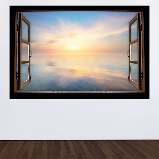 Adesivo Murale - Illusione ottica - Finestra in legno - Cielo