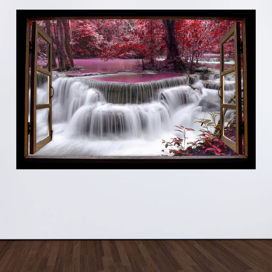 Adesivo Murale - Illusione ottica - Finestra in legno - Fiume