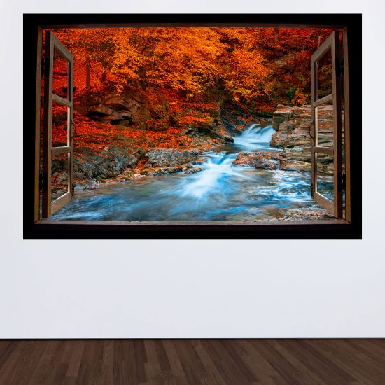 Adesivo Murale - Illusione ottica - Finestra in legno - Fiume