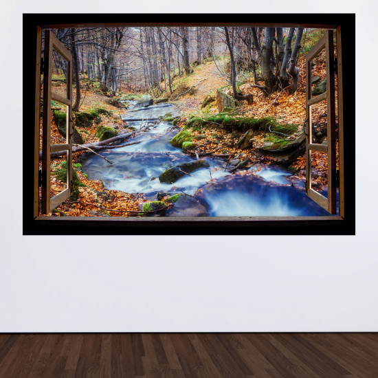 Adesivo Murale - Illusione ottica - Finestra in legno - Fiume