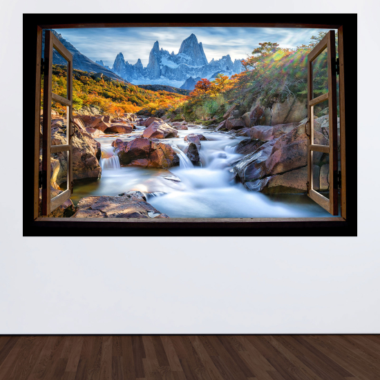 Adesivo Murale - Illusione ottica - Finestra in legno - Fiume