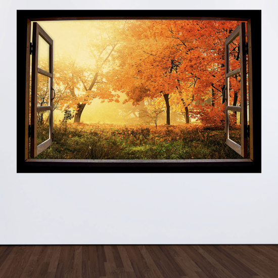 Adesivo Murale - Illusione ottica - Finestra in legno - Foresta