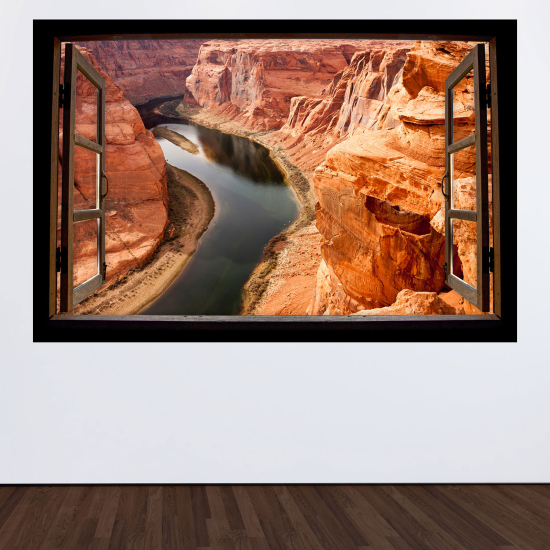 Adesivo Murale - Illusione ottica - Finestra in legno - Grand Canyon