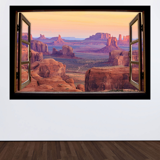 Adesivo Murale - Illusione ottica - Finestra in legno - Grand Canyon