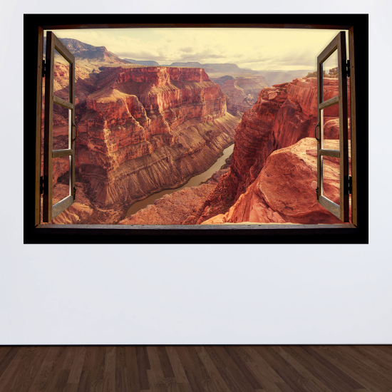 Adesivo Murale - Illusione ottica - Finestra in legno - Grand Canyon