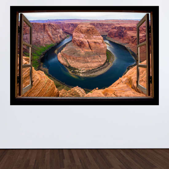 Adesivo Murale - Illusione ottica - Finestra in legno - Grand Canyon