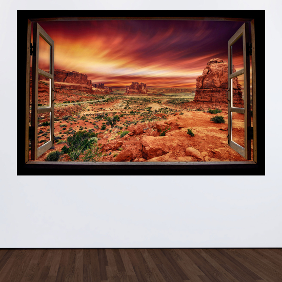 Adesivo Murale - Illusione ottica - Finestra in legno - Grand Canyon
