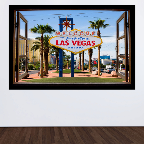 Adesivo Murale - Illusione ottica - Finestra in legno - Las Vegas