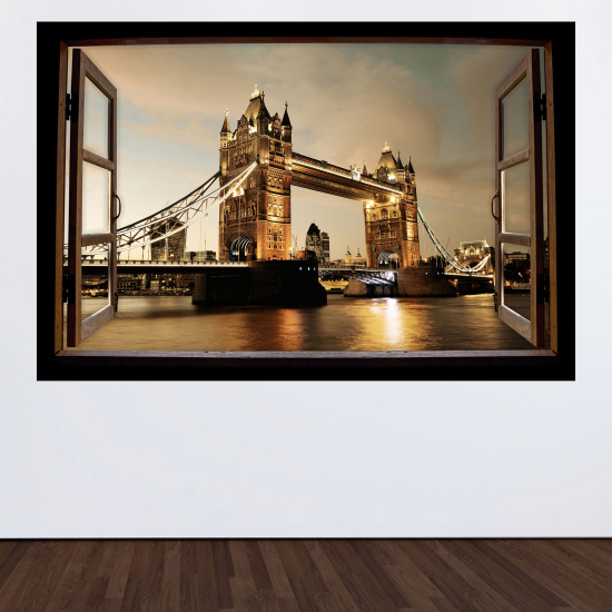 Adesivo Murale - Illusione ottica - Finestra in legno - Londra