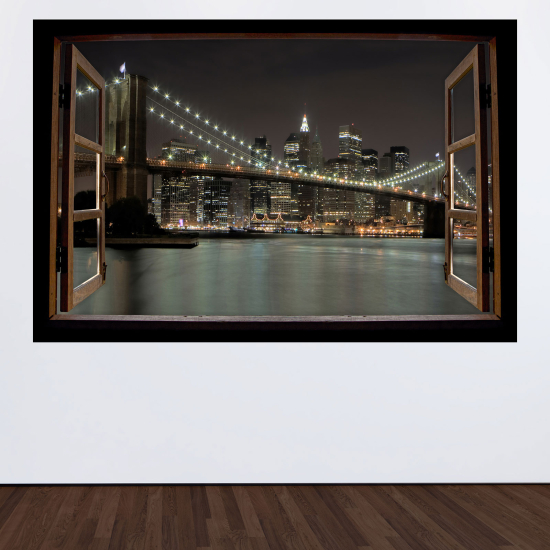 Adesivo Murale - Illusione ottica - Finestra in legno - New York