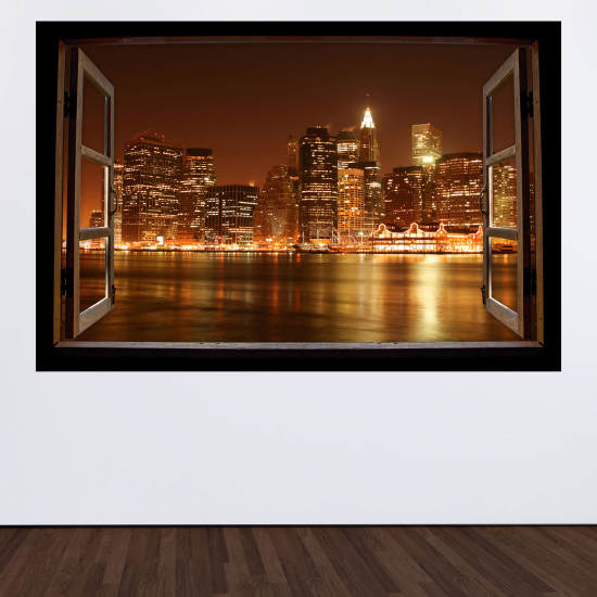 Adesivo Murale - Illusione ottica - Finestra in legno - New York
