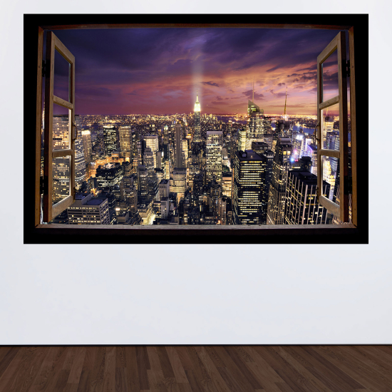 Adesivo Murale - Illusione ottica - Finestra in legno - New York