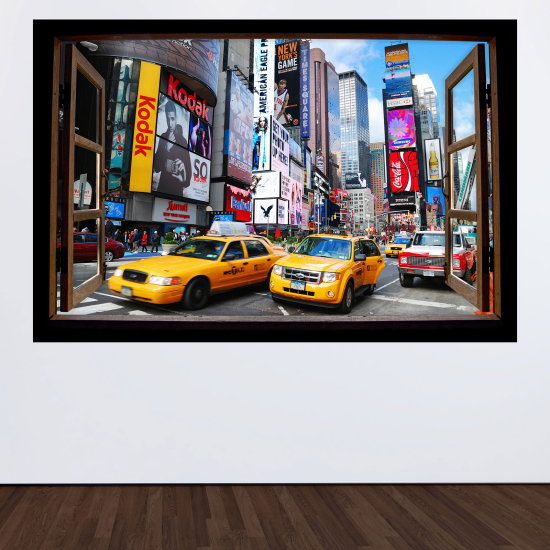 Adesivo Murale - Illusione ottica - Finestra in legno - New York