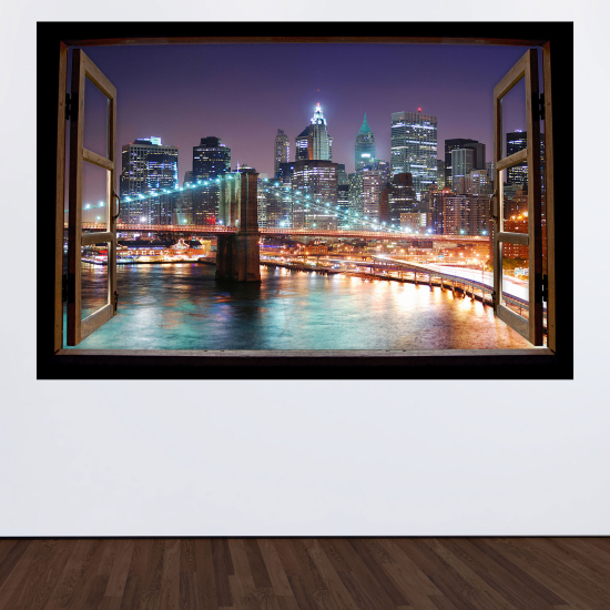 Adesivo Murale - Illusione ottica - Finestra in legno - New York